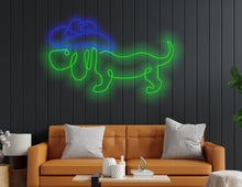 Load image into Gallery viewer, Dog in the hat, Neon Light, Custom Neon Sign, Personalized Animal Logo, Colorful Wall Decor, Unique Birthday Gift, Kids Room Decor, Gift For Him / Her
