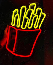 Load image into Gallery viewer, French fries neon sign, fried potato chips neon light, french fries in a bag led light, fast food, street food led sign
