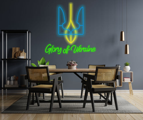 Emblem of Ukraine - Neon Sign, Custom Sign, Pray For Ukraine, I Stand With Ukraine