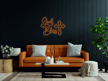Load image into Gallery viewer, God bless light neon sign - LED neon sign cross decor above bed decor, gift for christian, blessed sign neonartUA
