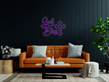 Load image into Gallery viewer, God bless light neon sign - LED neon sign cross decor above bed decor, gift for christian, blessed sign neonartUA
