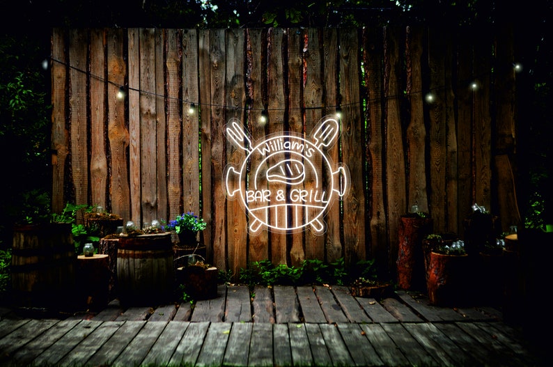 Personalized Bar & Grill Name Neon Sign - Custom Barbecue Outdoor Kitchen Decor Home 