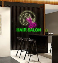 Load image into Gallery viewer, Hair Salon Neon sign, Salon Scissors Neon Sign, Barber shop led sign, hairdressing salon neon sign, hair salon shop sign
