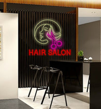 Load image into Gallery viewer, Hair Salon Neon sign, Salon Scissors Neon Sign, Barber shop led sign, hairdressing salon neon sign, hair salon shop sign
