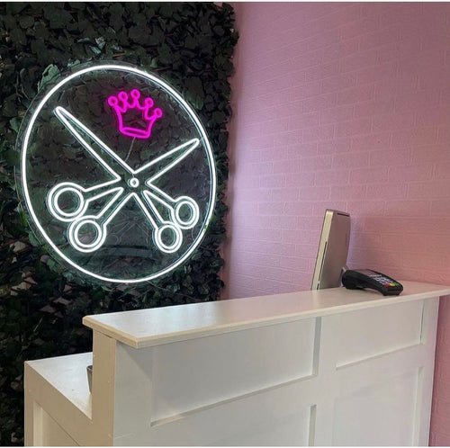 Hair Salon Neon Sign with Acrylic Plate Hair Salon Neon Decor Haircut Store Decor