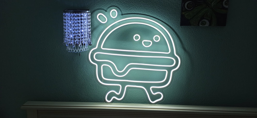 Hamburger neon sign, burger neon sign, food neon sign, running burger, running hamburger neon sign