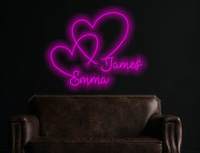 Load image into Gallery viewer, Hearts wedding neon sign, Double Heart Neon Signs, Custom heart Neon Sign, Twin Heart LED Neon Sign, Wedding Party Decor Sign, Bedroom Desktop Neon Decor, Gift Apartment Decor
