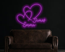 Load image into Gallery viewer, Hearts wedding neon sign, Double Heart Neon Signs, Custom heart Neon Sign, Twin Heart LED Neon Sign, Wedding Party Decor Sign, Bedroom Desktop Neon Decor, Gift Apartment Decor
