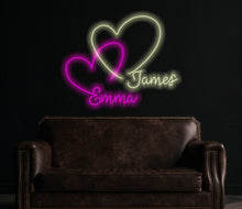 Load image into Gallery viewer, Double Heart Neon Signs,Custom Neon Sign,Twin Heart LED Neon Sign,Wedding Party Decor Sign,Bedroom Desktop Neon Decor,Gift Apartment Decor
