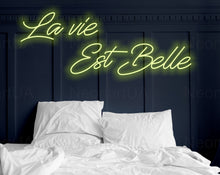 Load image into Gallery viewer, La Vie Est Belle Neon sign, Champagne wall Neon sign, Life is Beautiful Neon Sign, Life is Lovely Neon Sign
