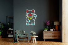 Load image into Gallery viewer, Maneki Neko Neon, Money Cat Maneki neko - LED light neon sign, neon lamp beckoning cat, welcoming neon cat
