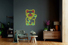 Load image into Gallery viewer, Maneki Neko Neon, Money Cat Maneki neko - LED light neon sign, neon lamp beckoning cat, welcoming neon cat
