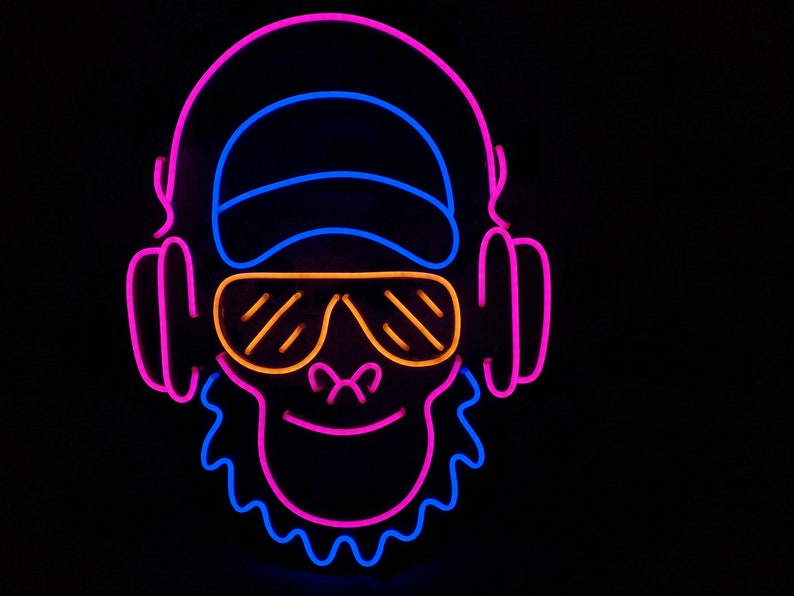 Monkey with headphones neon sign,neon sign monkey, neon sign for karaoke bar neonartUA