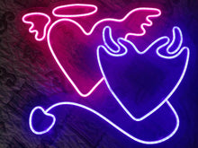Load image into Gallery viewer, Neon sign Valentine&#39;s Day, angel and devil neon sign, The Heart of Angels and Demons Custom Neon Sign, Custom neon sign Angel and Devil Led Heart
