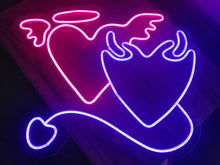 Load image into Gallery viewer, Neon sign Valentine&#39;s Day, angel and devil neon sign, The Heart of Angels and Demons Custom Neon Sign, Custom neon sign Angel and Devil Led Heart
