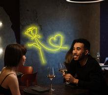 Load image into Gallery viewer, Rose and Heart Neon Sign, rose neon sign, flowers neon sign, valentins days neon sign
