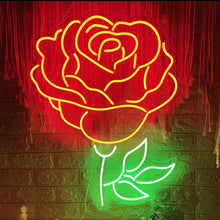 Load image into Gallery viewer, Neon rose sign, Floral neon sign, Flower neon sign, Romantic neon sign, red rose neon sign
