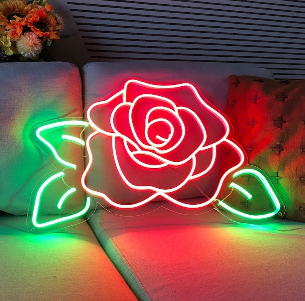 Neon rose sign, Floral neon sign, Flower neon sign, Romantic neon sign, Wall-mounted neon sign