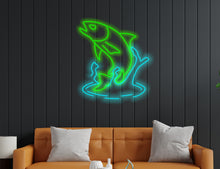 Load image into Gallery viewer, Salmon Fish Neon Sign, Fisherman&#39;s Delight LED Neon Sign, Fresh Catch LED Neon Sign, Salmon Wall Art LED Neon Sign, Seafood Lovers LED Neon Sign
