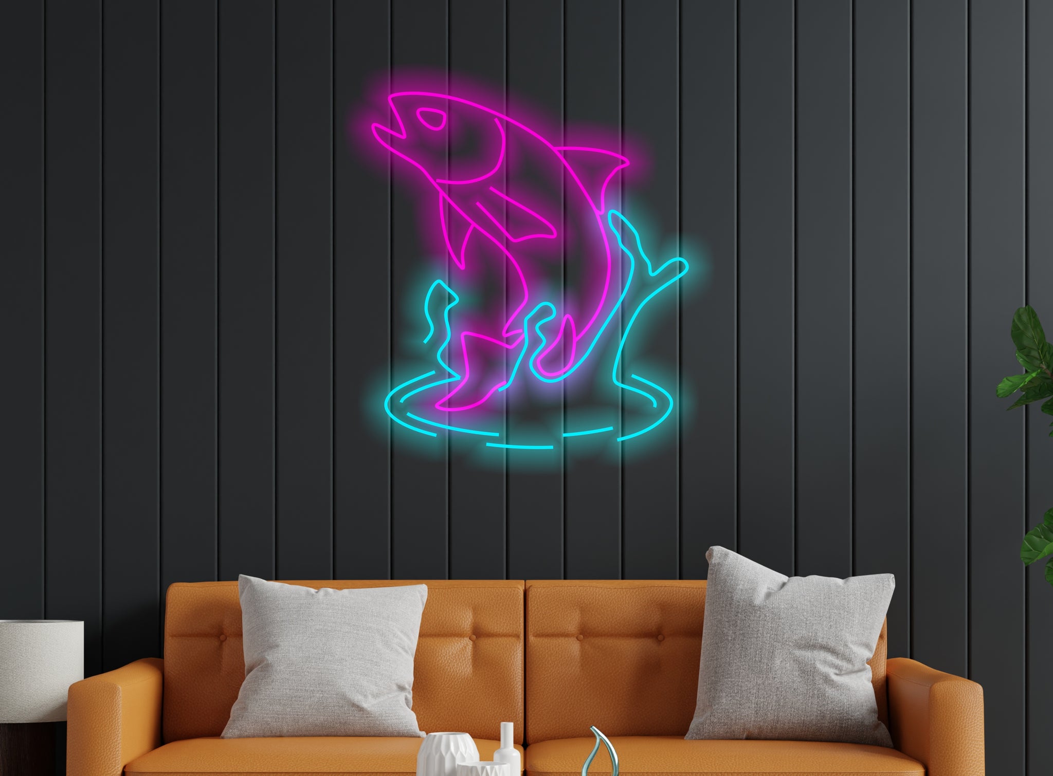 Salmon Fish Neon Sign, Fisherman's Delight LED Neon Sign, Fresh