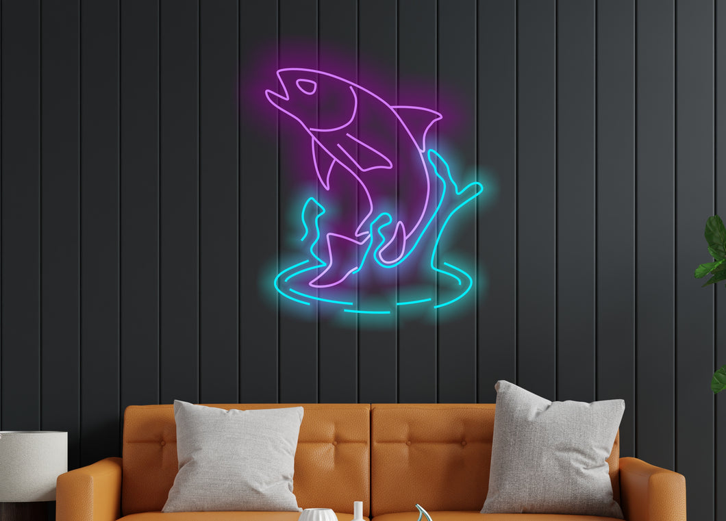 Salmon Fish Neon Sign, Fisherman's Delight LED Neon Sign, Fresh Catch LED Neon Sign, Salmon Wall Art LED Neon Sign, Seafood Lovers LED Neon Sign
