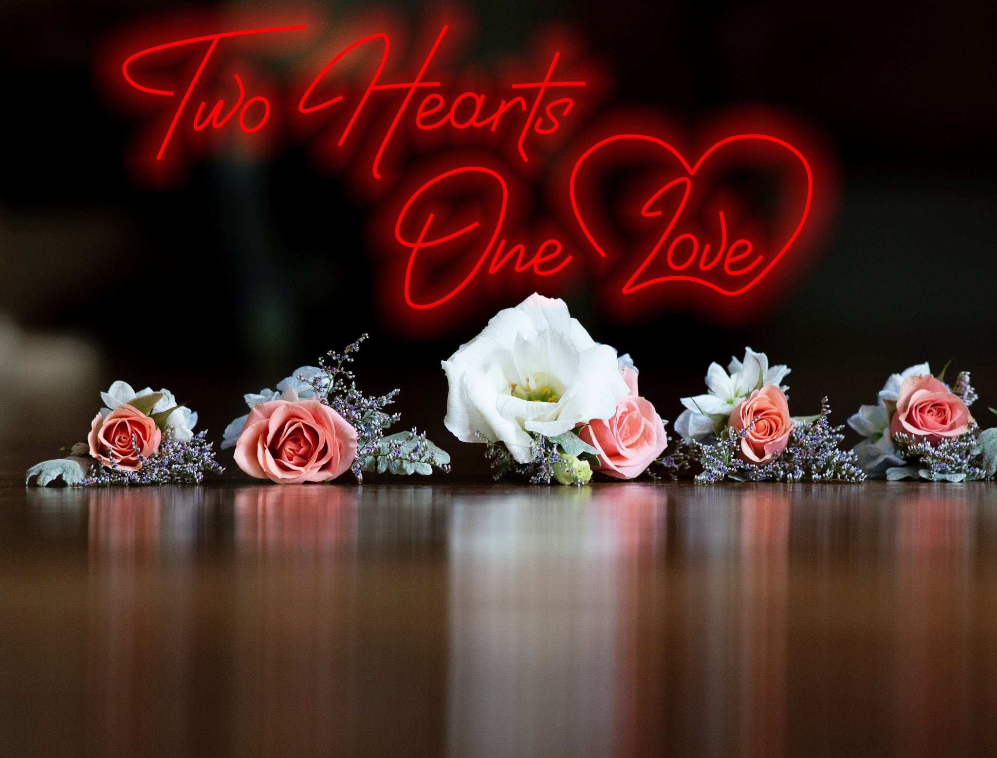 Two hearts one love Neon sign, gift for Valentine's Day, wedding