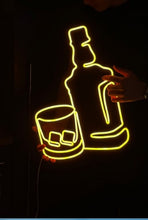 Load image into Gallery viewer, Whisky bootle neon sign, bar neon sign, whisky glass wall decor, neon light, whisky wall decor, neon bedroom Decor, neon sign wall art
