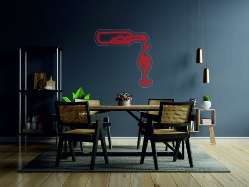Wine bottle with a glass - LED neon sign for restaurant, neon light lamp for bar 