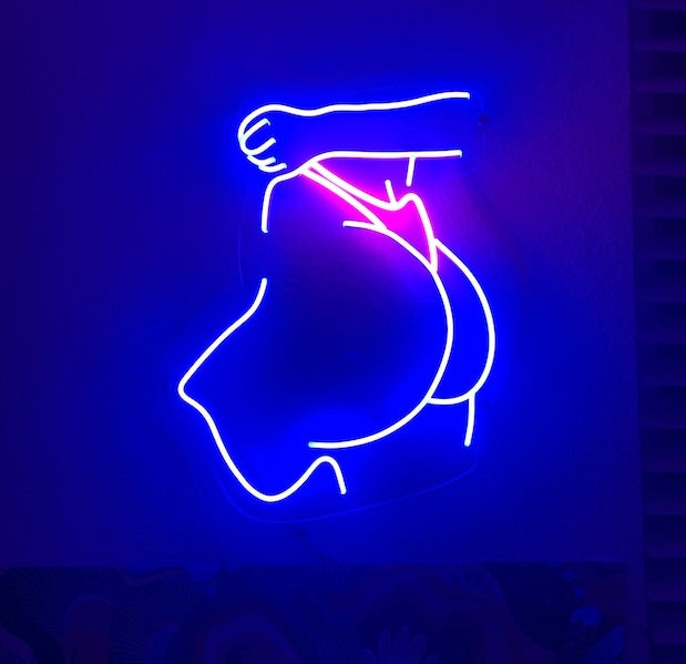 Neon sign for the female waist in a thong